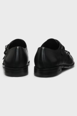 Leather monk shoes with double strap, Black