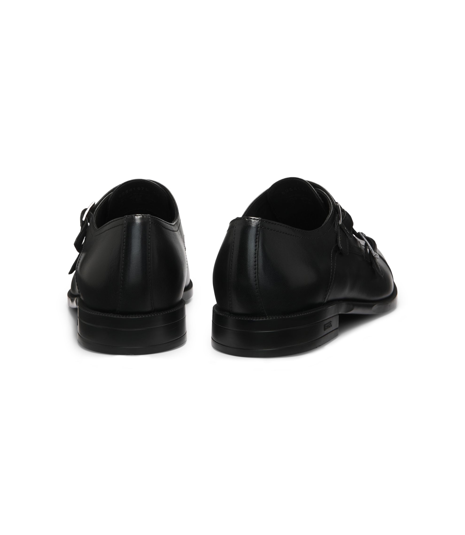Hugo Boss Black Leather Double-Monk Men Shoes Size 11 US 0216 BOSS - Leather monk shoes with buckled strap - Black main image 2