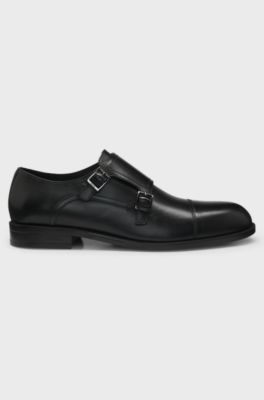 Leather monk shoes with double strap, Black