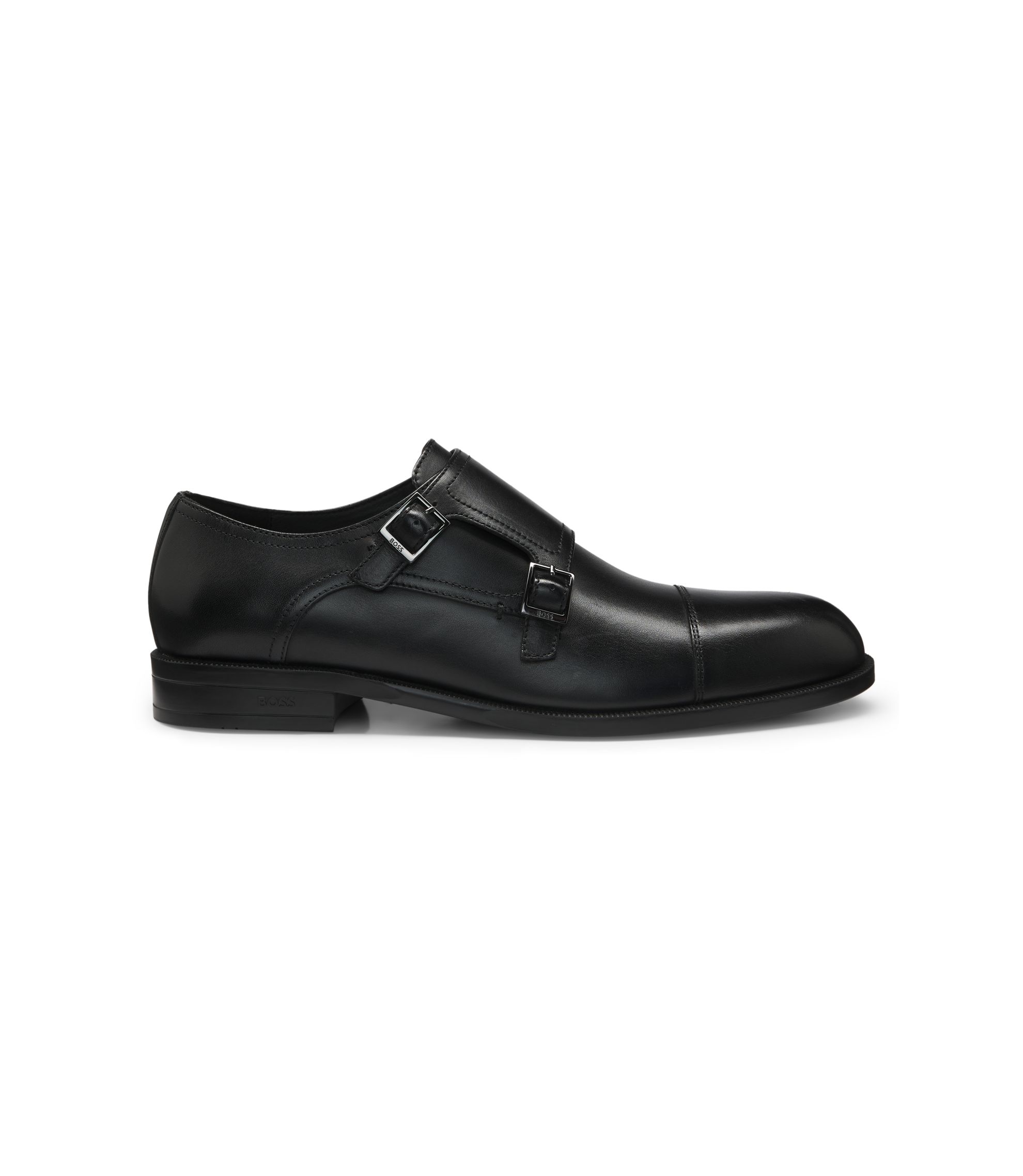 BOSS - Leather monk shoes with double strap - Black