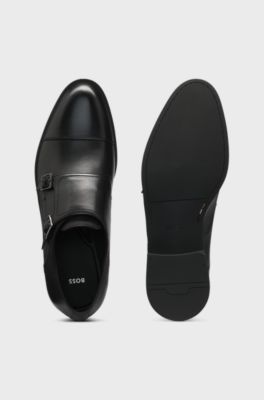 Leather monk shoes with double strap, Black