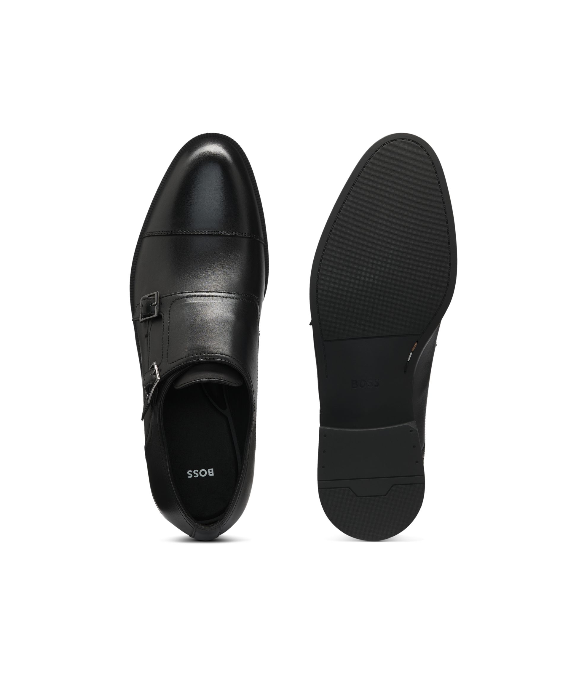 Hugo Boss Black Leather Double-Monk Men Shoes Size 11 US 0216 BOSS - Leather monk shoes with double strap - Black main image 4