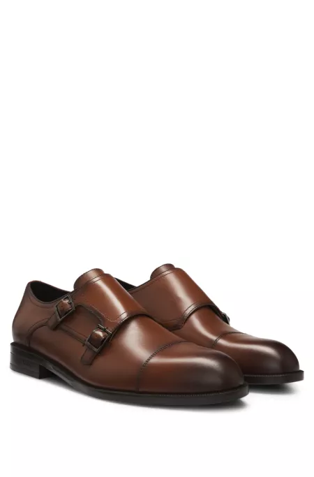 Leather monk shoes with double strap