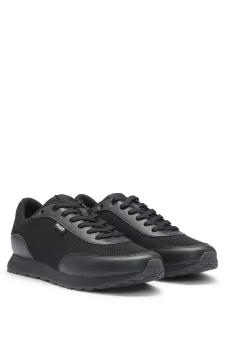 Knit-effect trainers with faux-leather trims