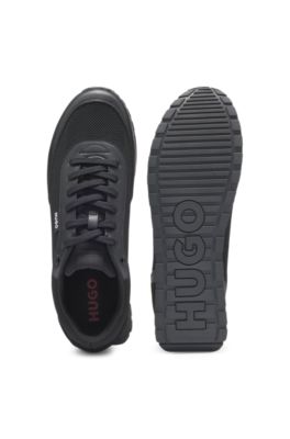 Knit-effect trainers with faux-leather trims, Black