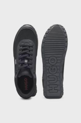 Knit-effect trainers with faux-leather trims, Black
