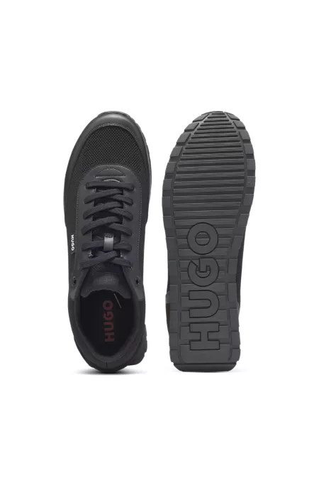 Knit-effect trainers with faux-leather trims