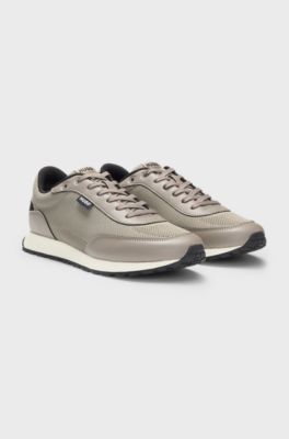 Sneakers met gebreid effect en imitatieleren details, Beige