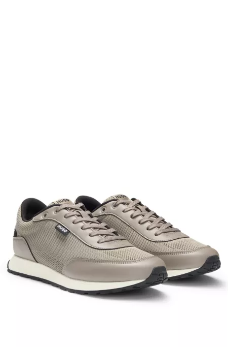 Knit-effect trainers with faux-leather trims