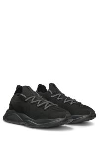 Running-inspired trainers with knitted uppers and bubble branding, Black