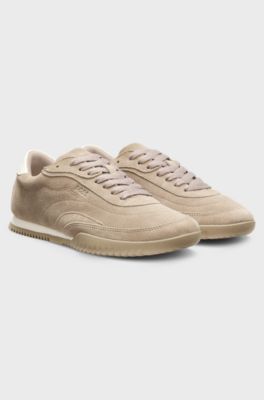 Suede trainers with leather backtab, Light Beige