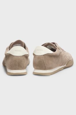 Suede trainers with leather backtab, Light Beige