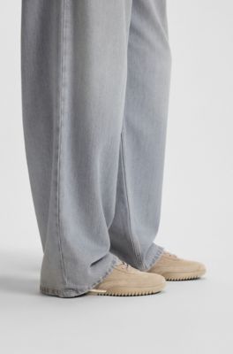 Suede trainers with leather backtab, Light Beige