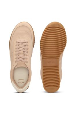 Mockasneakers med h&auml;lkappa i l&auml;der, ljusrosa