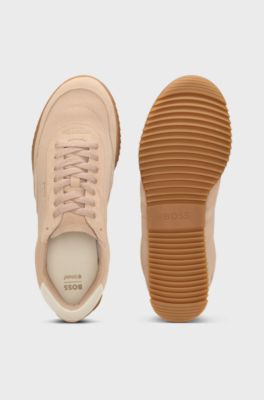 Suede trainers with leather backtab, light pink