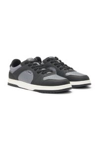 Low-top trainers with faux leather, Black / Grey