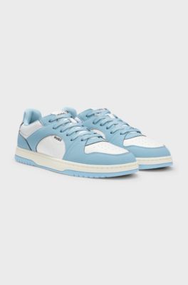 Low-top trainers with faux leather, Light Blue