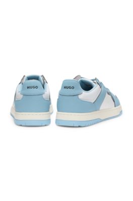Low-top trainers with faux leather, Light Blue