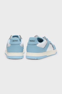 Low-top trainers with faux leather, Light Blue