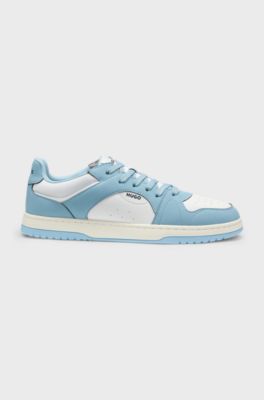 Low-top trainers with faux leather, Light Blue