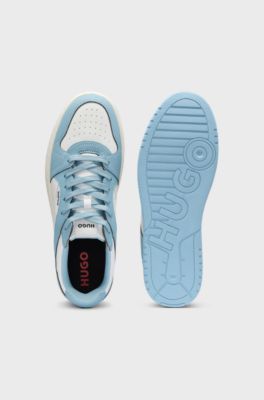 Low-top trainers with faux leather, Light Blue