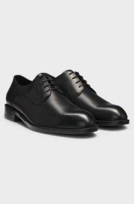 Leather Derby shoes with stitching details, Black