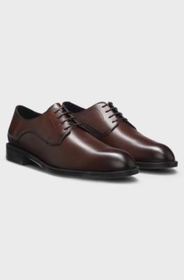 Leather Derby shoes with stitching details, Dark Brown