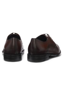 Scarpe Derby in pelle con particolari impunture, Marrone scuro