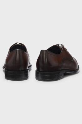 Leather Derby shoes with stitching details, Dark Brown