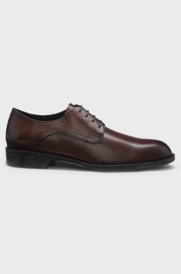 Leather Derby shoes with stitching details, Dark Brown