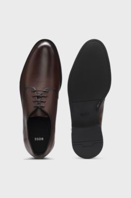 Leather Derby shoes with stitching details, Dark Brown