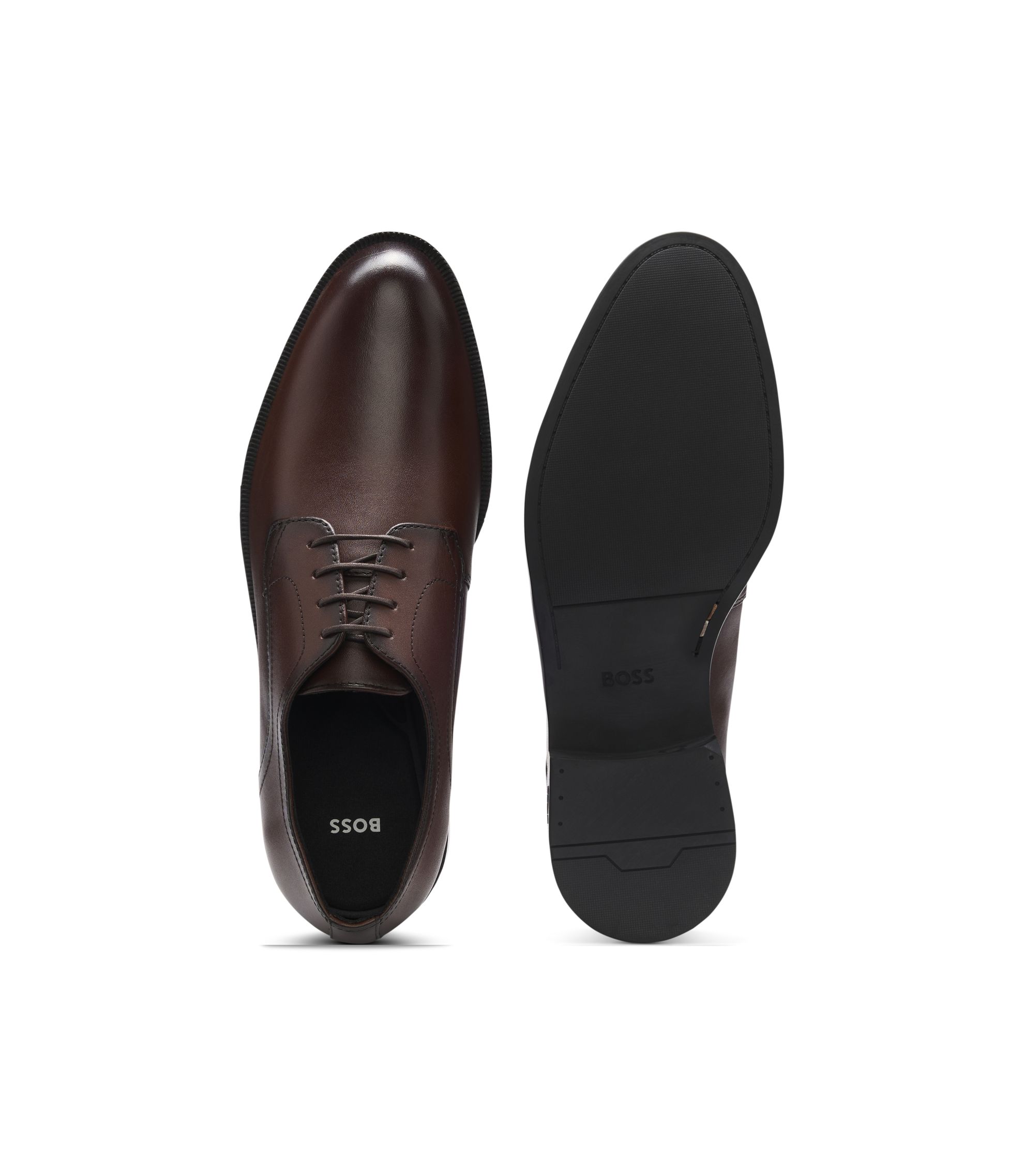 BOSS Hugo Boss derby shoes in burnished leather 
size 10 1/2 B21 BOSS - Derby shoes in leather with cap toe - Dark Brown main image 2