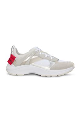 Running trainers with suede and mesh, White