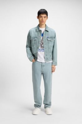 Giubbotto regular fit in denim rigido blu acceso, Celeste