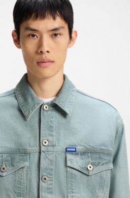 Giubbotto regular fit in denim rigido blu acceso, Celeste