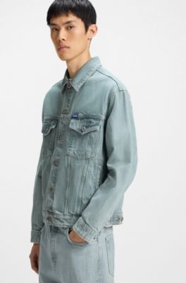 Giubbotto regular fit in denim rigido blu acceso, Celeste
