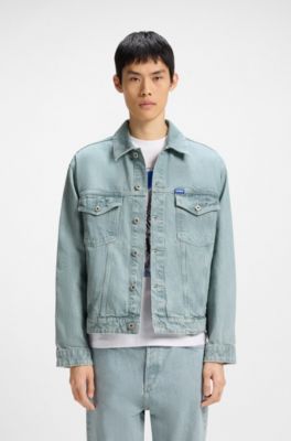 Regular-fit jacket in bright-blue rigid denim, Light Blue