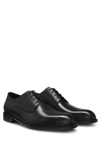 Derby shoes in printed and smooth leather, Black