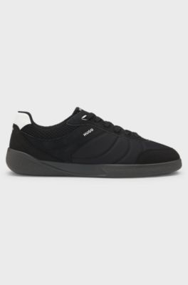 Football-inspired trainers with faux suede, Black
