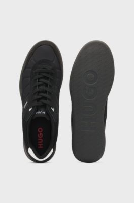 Football-inspired trainers with faux suede, Black