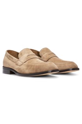 Suede loafers with penny trim, Beige