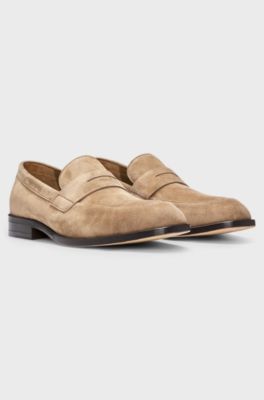 Suede loafers with penny trim, Beige