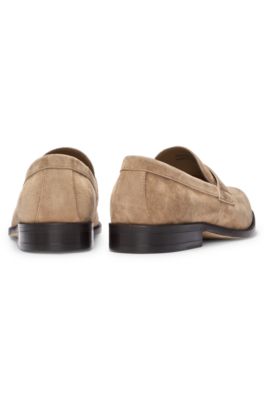 Suede loafers with penny trim, Beige