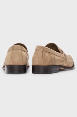 Suede loafers with penny trim, Beige