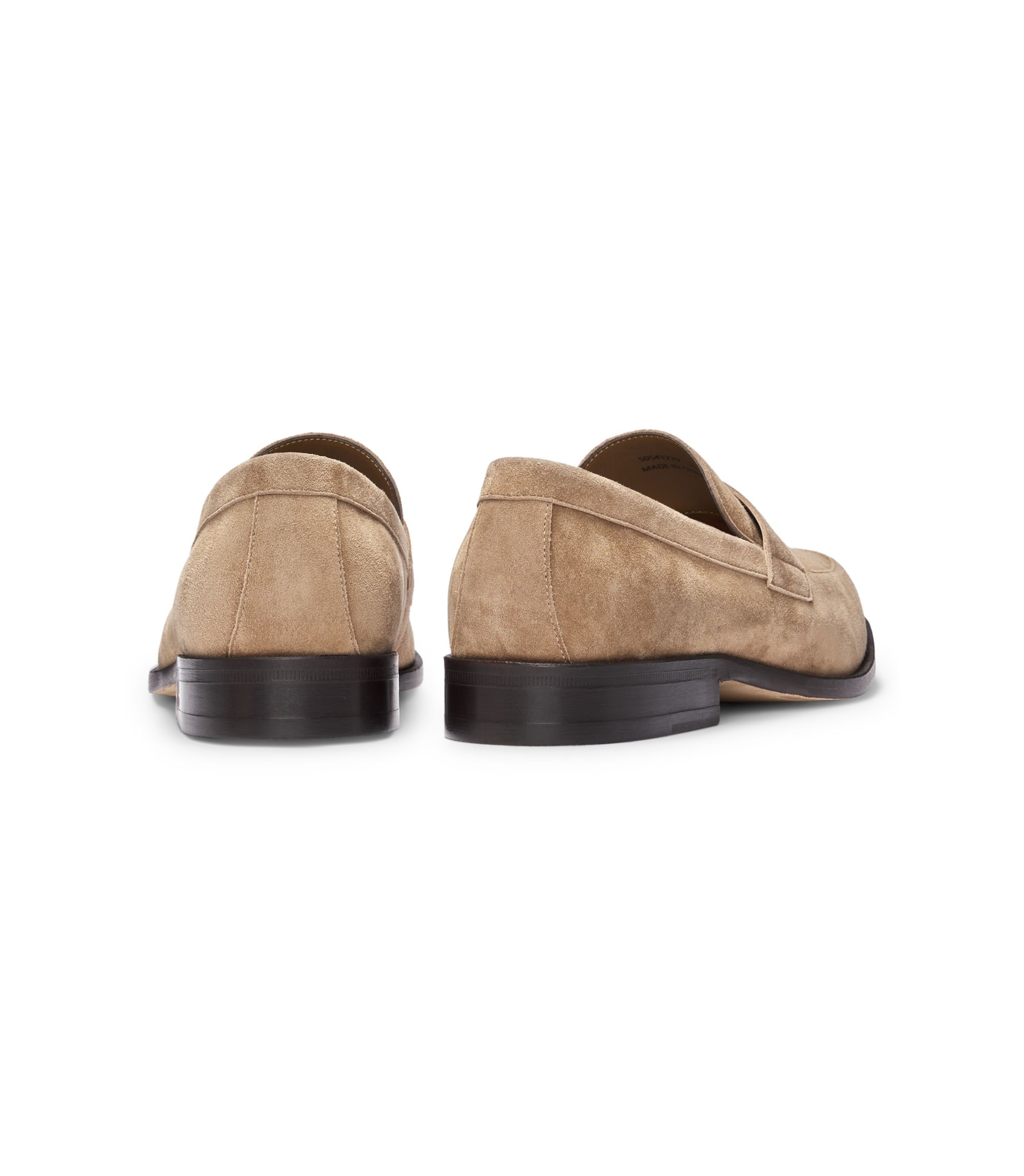 Hugo Boss Suede Limber Penny Loafers in Medium Beige BOSS: Beige Penny Trim Suede Loafers | SSENSE main image 3