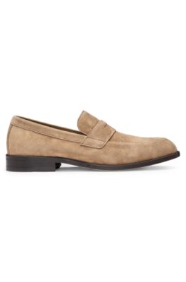 Suede loafers with penny trim, Beige