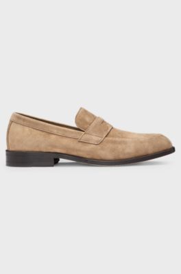 Suede loafers with penny trim, Beige