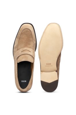 Suede loafers with penny trim, Beige