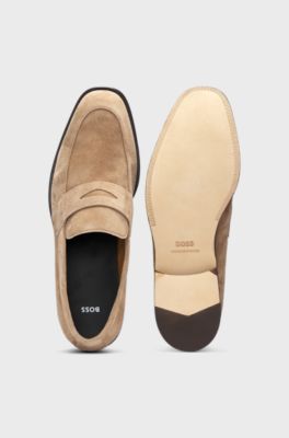Suede loafers with penny trim, Beige
