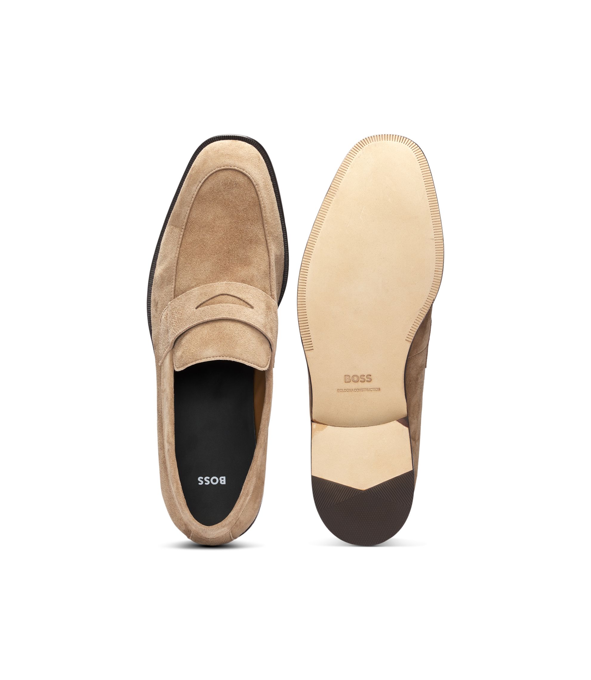 BOSS - Suede loafers with penny trim - Beige display picture 3